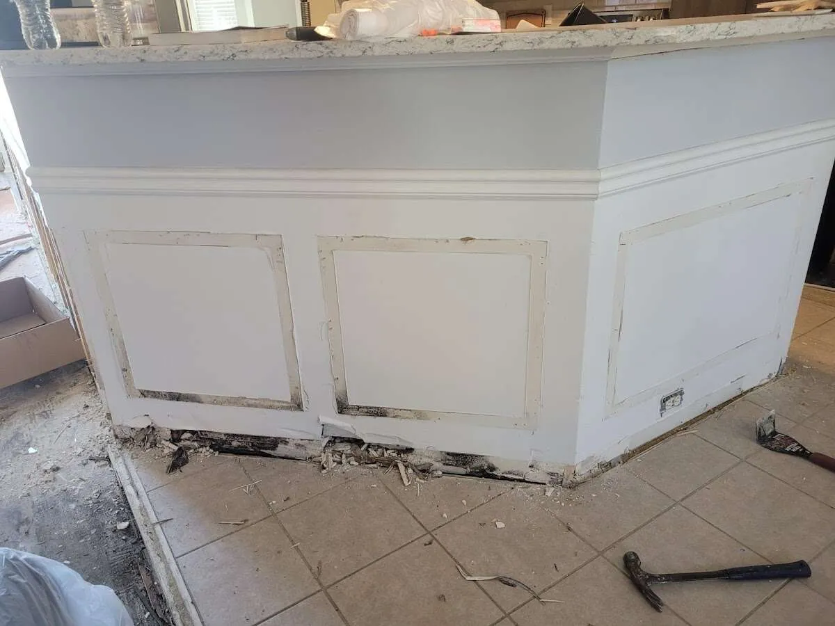 Water damage and mold on kitchen during Sewage Cleanup & Sanitation in Southlake